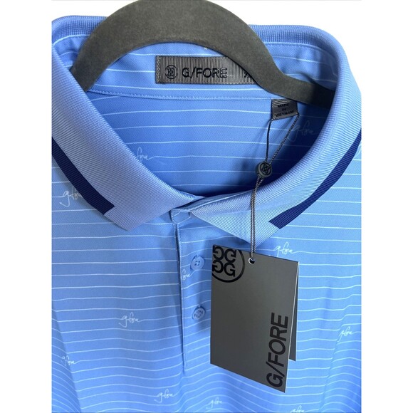 G/FORE Script Stripe Banded Sleeve Tech Pique Golf Polo Men's Size XL Blue NEW - Picture 5 of 8